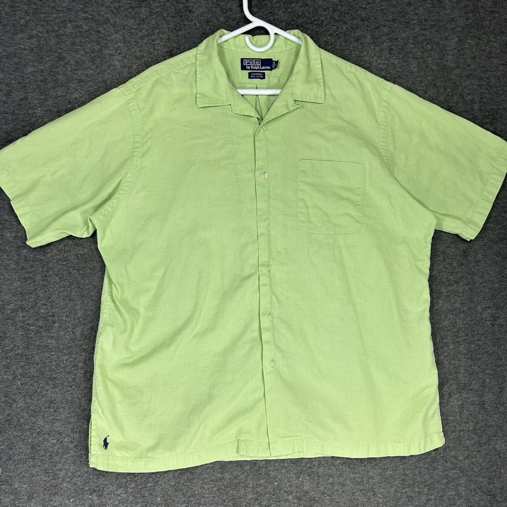 Vintage Polo Ralph Lauren Caldwell Shirt Mens XL Green Camp Loop Collar Cotton